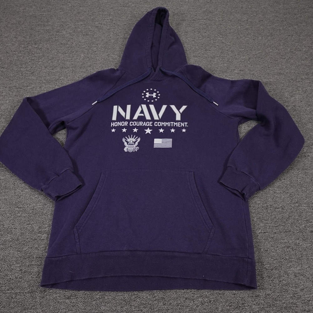 Under Armour Hoodie Mens Medium Purple Navy Honor Courage USA Graphic Fleece